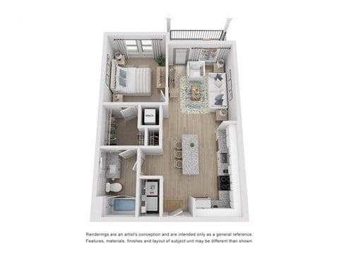 Floor plan for 1 bed, 1 bath, 709 sqft